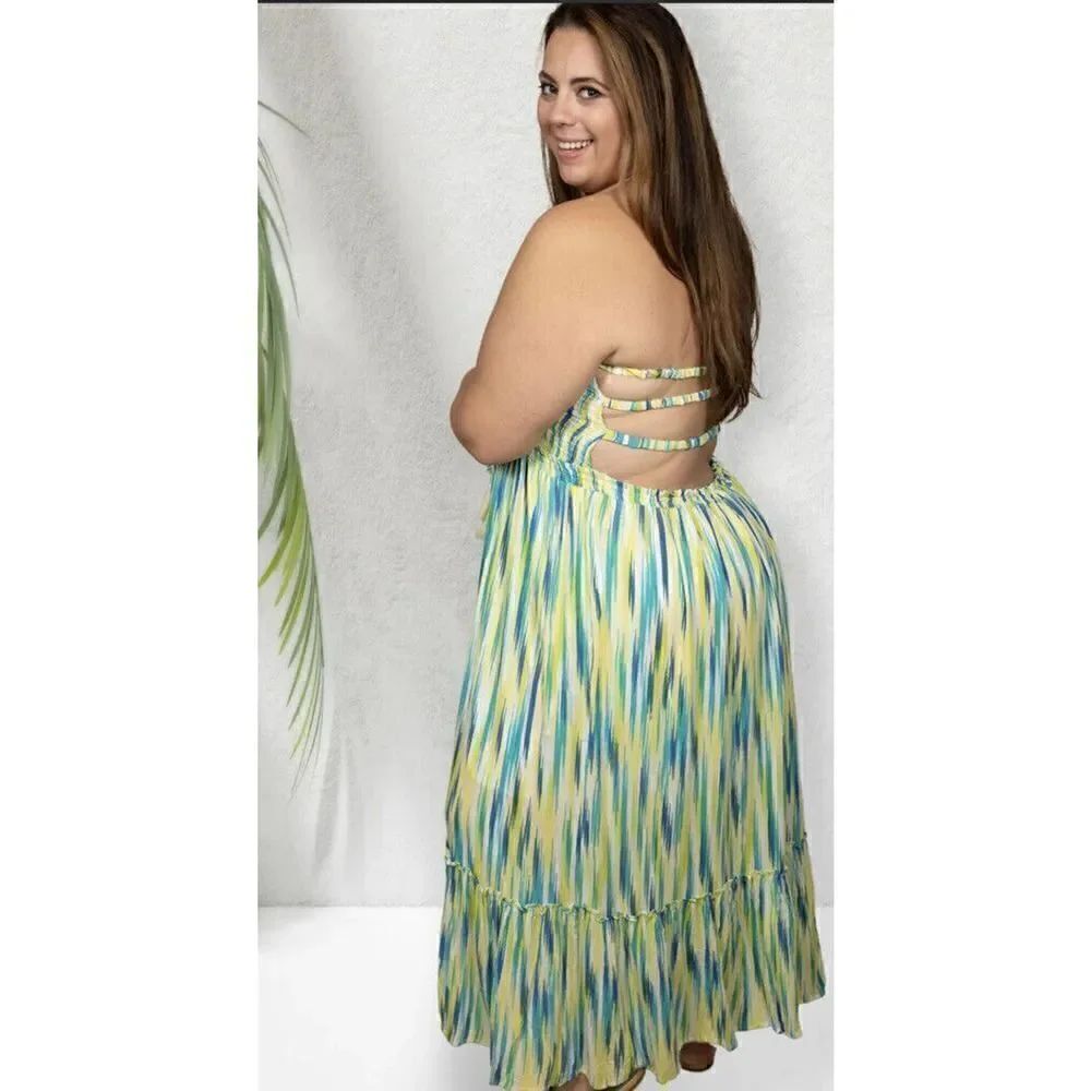 NWT Davi & Dani Women’s Blue Green Caribbean Vibes Maxi Dress Size 2XL Vacation - Picture 10 of 12